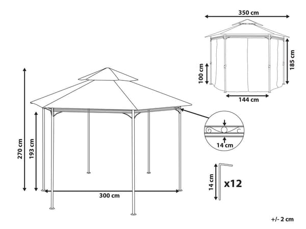 Havepavillon Grå Sort Polyester Stål Metalramme 270 x 350 cm Sekskantet Oval Partytelt UV Vejrbestandig til Have Terrasse Nonwood Havemøbel