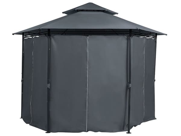 Havepavillon Grå Sort Polyester Stål Metalramme 270 x 350 cm Sekskantet Oval Partytelt UV Vejrbestandig til Have Terrasse Nonwood Havemøbel