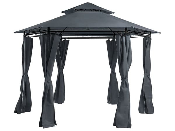 Havepavillon Grå Sort Polyester Stål Metalramme 270 x 350 cm Sekskantet Oval Partytelt UV Vejrbestandig til Have Terrasse Nonwood Havemøbel