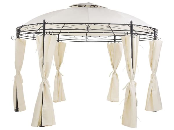 Pavillion Beige Sort Polyester Stålramme ø 360 cm Rund Havepavillon med Gardiner til Terrasse Udendørs Festtelt Vandtæt Design