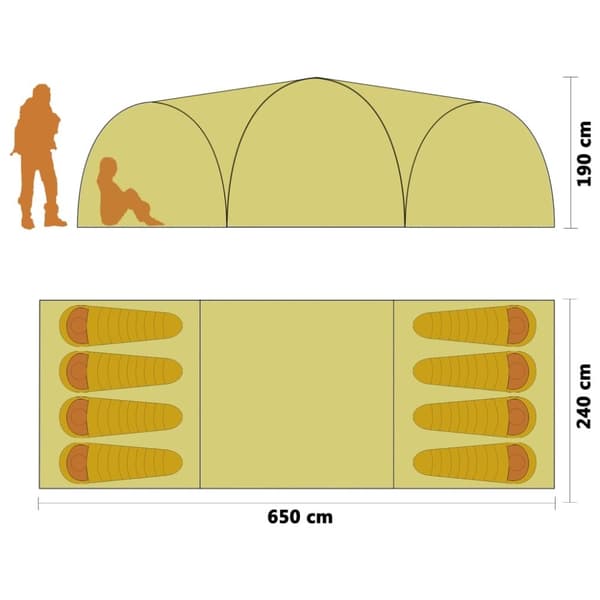 vidaXL iglotelt 650x240x190 cm 8 personer blå