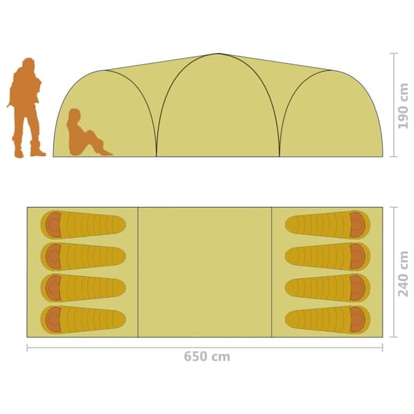 vidaXL iglotelt 650x240x190 cm 8 personer camouflagefarvet