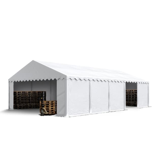 Lagertält 5x10 m med bottenram förrådstält ca. 500/g² PVC 100% vattentät vit