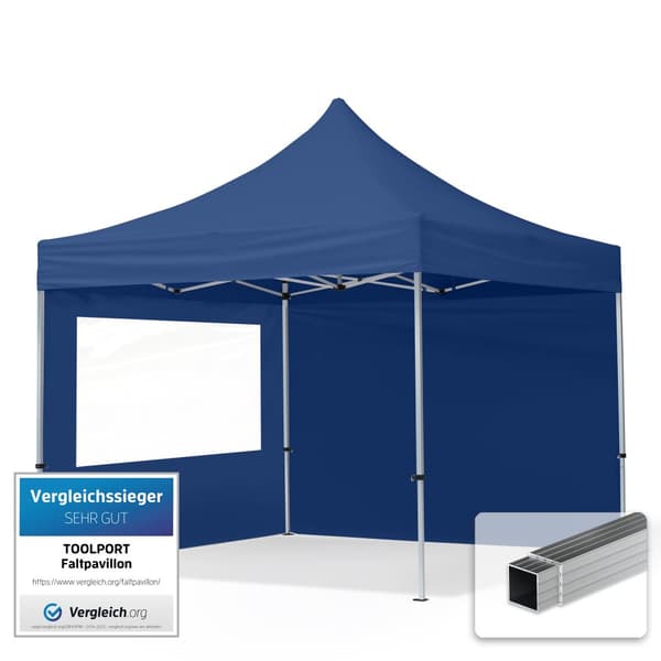 pop-up tält snabbtält 3x3 m - 2 sidodelar hopfällbart tält aluminium paviljong (certifierad) party lusthus blå tak