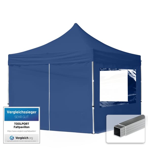 pop-up tält snabbtält 3x3 m - 4 sidodelar hopfällbart tält aluminium paviljong (certifierad) party lusthus blå tak