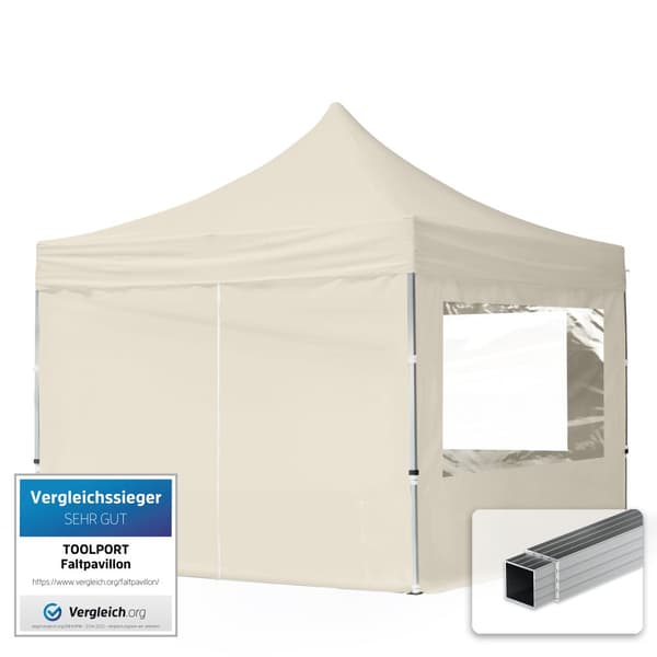 pop-up tält snabbtält 3x3 m - 4 sidodelar hopfällbart tält aluminium paviljong (certifierad) party lusthus crème tak