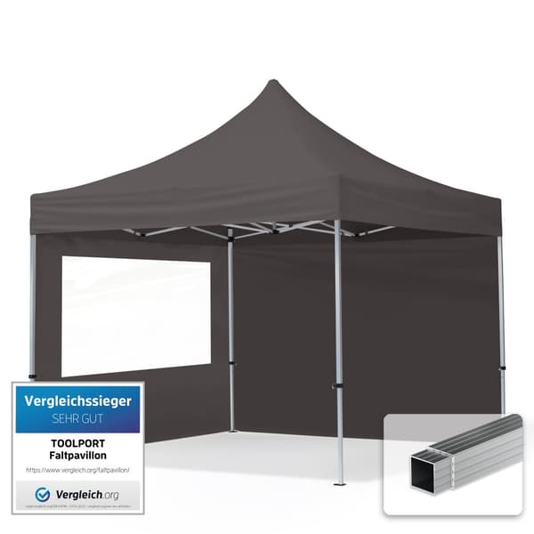 pop-up tält snabbtält 3x3 m - 2 sidodelar hopfällbart tält aluminium paviljong (certifierad) party lusthus grå tak