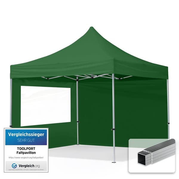 pop-up tält snabbtält 3x3 m - 2 sidodelar hopfällbart tält aluminium paviljong (certifierad) party lusthus grön tak