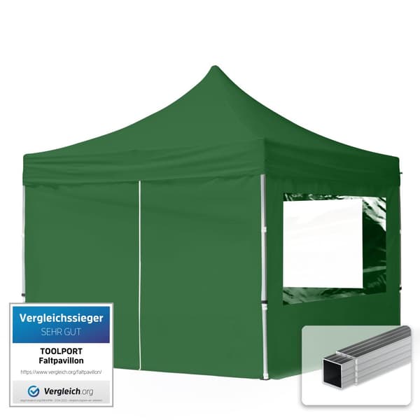 pop-up tält snabbtält 3x3 m - 4 sidodelar hopfällbart tält aluminium paviljong (certifierad) party lusthus grön tak