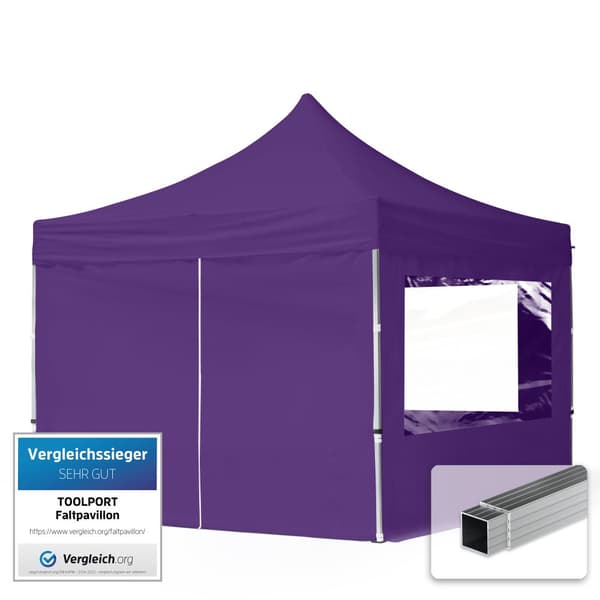 pop-up tält snabbtält 3x3 m - 4 sidodelar hopfällbart tält aluminium paviljong (certifierad) party lusthus lila tak