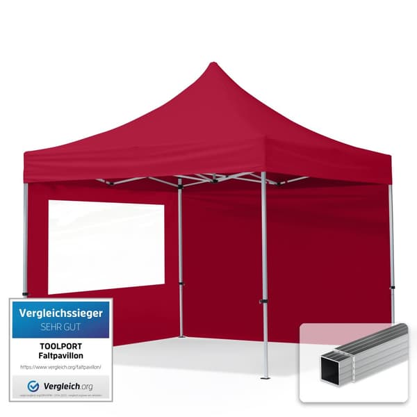 pop-up tält snabbtält 3x3 m - 2 sidodelar hopfällbart tält aluminium paviljong (certifierad) party lusthus röd tak