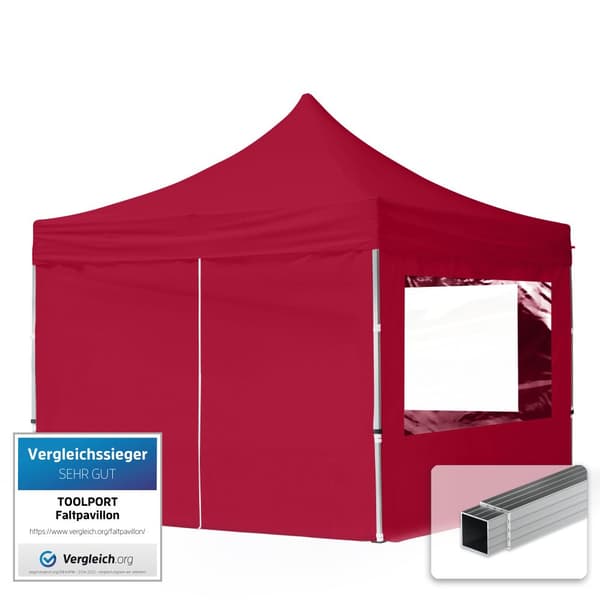 pop-up tält snabbtält 3x3 m - 4 sidodelar hopfällbart tält aluminium paviljong (certifierad) party lusthus röd tak