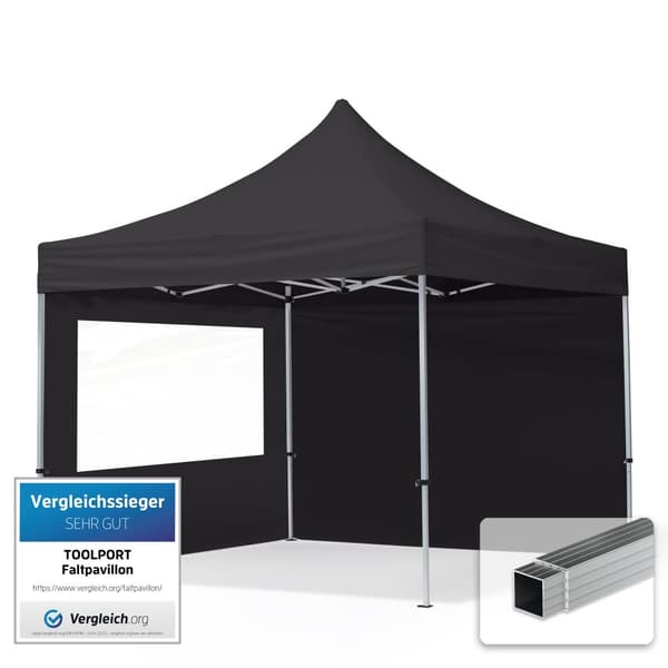 pop-up tält snabbtält 3x3 m - 2 sidodelar hopfällbart tält aluminium paviljong (certifierad) party lusthus svart tak