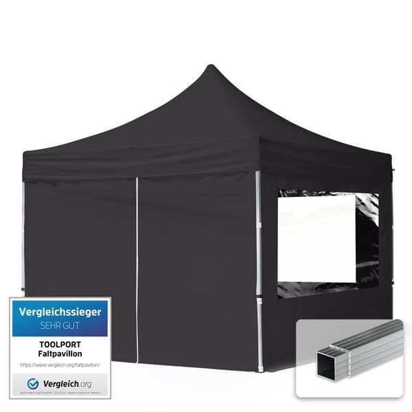 pop-up tält snabbtält 3x3 m - 4 sidodelar hopfällbart tält aluminium paviljong (certifierad) party lusthus svart tak
