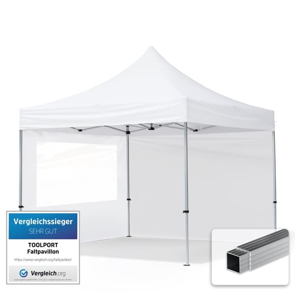 pop-up tält snabbtält 3x3 m - 2 sidodelar hopfällbart tält aluminium paviljong (certifierad) party lusthus vit tak