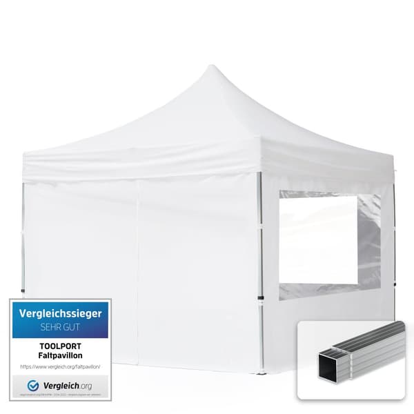 pop-up tält snabbtält 3x3 m - 4 sidodelar hopfällbart tält aluminium paviljong (certifierad) party lusthus vit tak