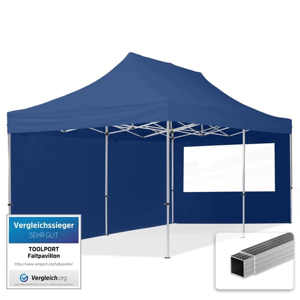 pop-up tält snabbtält 3x6 m - 2 sidodelar hopfällbart tält aluminium paviljong (certifierad) party lusthus blå tak