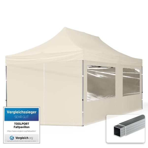 pop-up tält snabbtält 3x6 m - 4 sidodelar hopfällbart tält aluminium paviljong (certifierad) party lusthus crème tak