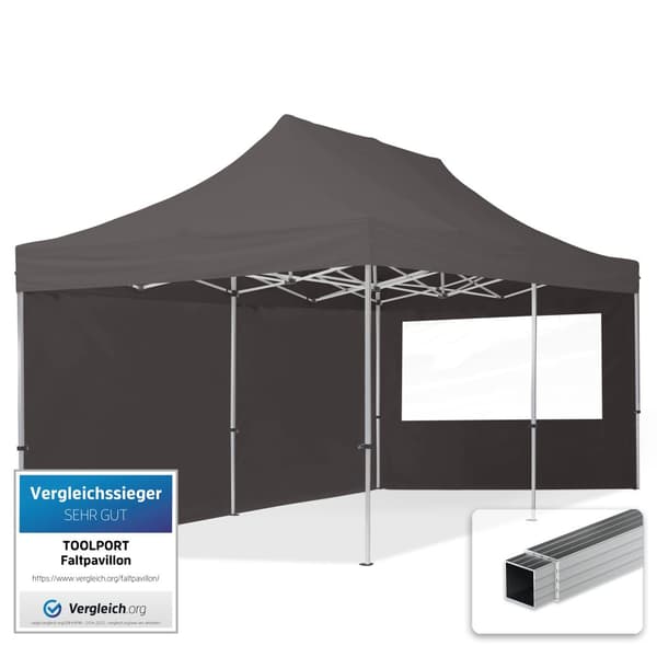 pop-up tält snabbtält 3x6 m - 2 sidodelar hopfällbart tält aluminium paviljong (certifierad) party lusthus grå tak