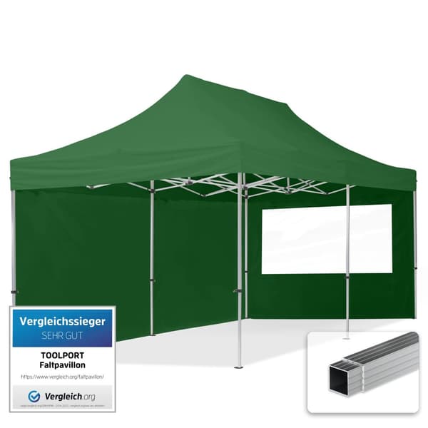 pop-up tält snabbtält 3x6 m - 2 sidodelar hopfällbart tält aluminium paviljong (certifierad) party lusthus grön tak