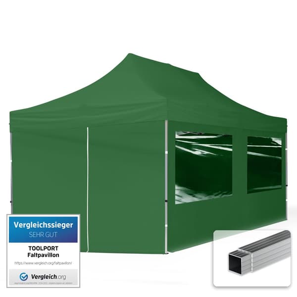 pop-up tält snabbtält 3x6 m - 4 sidodelar hopfällbart tält aluminium paviljong (certifierad) party lusthus grön tak