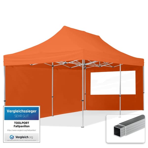pop-up tält snabbtält 3x6 m - 2 sidodelar hopfällbart tält aluminium paviljong (certifierad) party lusthus orange tak