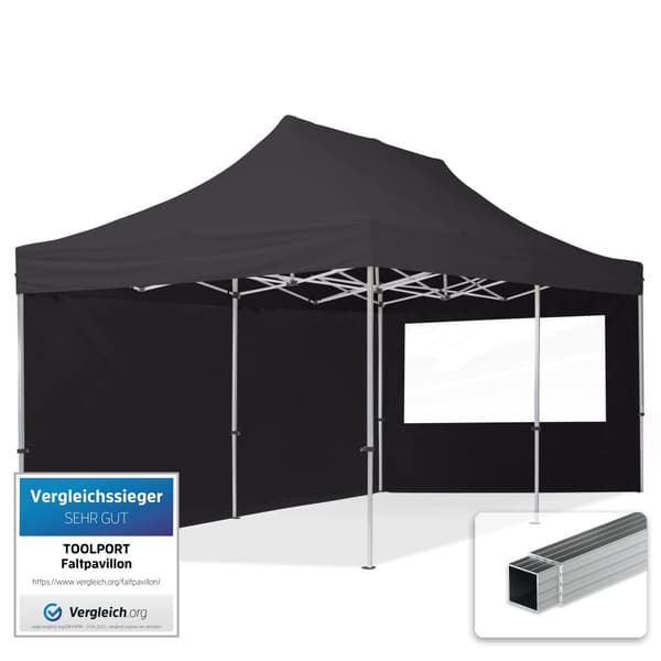 pop-up tält snabbtält 3x6 m - 2 sidodelar hopfällbart tält aluminium paviljong (certifierad) party lusthus svart tak