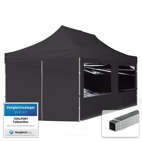 pop-up tält snabbtält 3x6 m - 4 sidodelar hopfällbart tält aluminium paviljong (certifierad) party lusthus svart tak