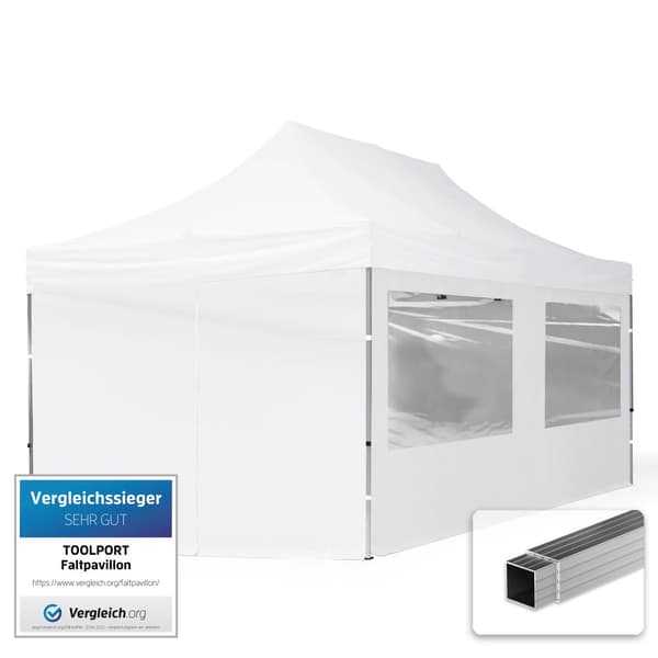 pop-up tält snabbtält 3x6 m - 4 sidodelar hopfällbart tält aluminium paviljong (certifierad) party lusthus vit tak
