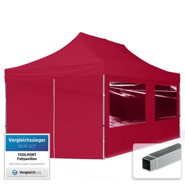 pop-up tält snabbtält 3x6 m - 4 sidodelar hopfällbart tält aluminium paviljong (certifierad) party lusthus röd tak