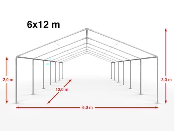6x12 m partytält TOOLPORT marquee PE ca. 180 g/m² vit
