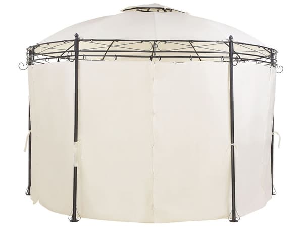 Lysthus Beige stoff Svart stålramme Rund 368 cm Gardiner Hage
