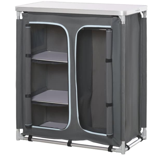 Rootz Campingskab Bærbar Køkkenkasse - Grå - Aluminium, Stof, Mdf - 37,79 cm x 19,48 cm x 40,94 cm