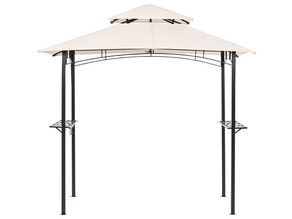 Paviljonki beige 240 x 245 x 148 cm teräs polyesteri hyllyt ripustuskoukut puutarhakatos moderni