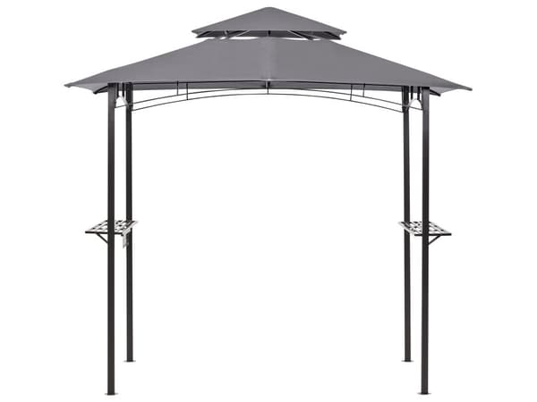 Paviljonki harmaa 240 x 245 x 148 cm teräs polyesteri hyllyt ripustuskoukut puutarhakatos moderni