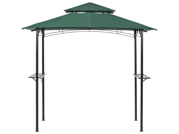 Havepavillon Mørkegrønt stof Sort Stål 240 x 148 cm Metalramme Baldakin med kroge og hylder Havepavillon
