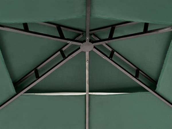 Havepavillon Mørkegrønt stof Sort Stål 240 x 148 cm Metalramme Baldakin med kroge og hylder Havepavillon