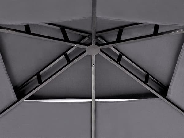 Lysthus Grå Stoff Svart Stål 240 x 148 cm Metallramme Baldakin med kroker og hyller Hagepaviljong