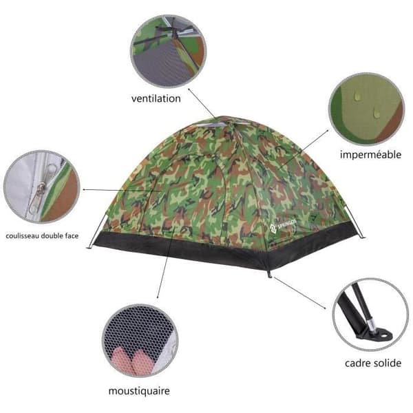 Campingtält - SPRINGOS - Moro - 2 Personer - Vattentålig - Myggnät - 200x150 cm
