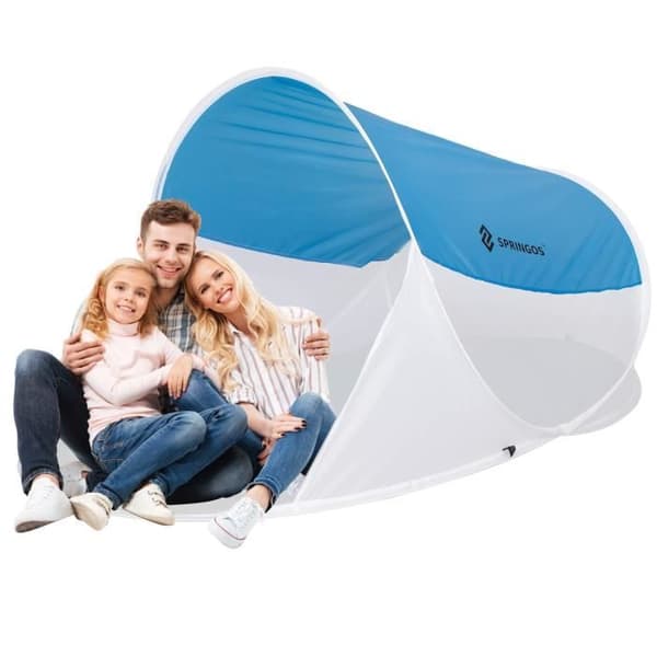 Strandtält - SPRINGOS® - Pop-up - 200x120x95 cm - 50% UV-skydd - Blå