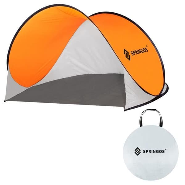 Strandtält - SPRINGOS - ihopfällbart 200x120cm - glasfiber - grå och orange - pop-up