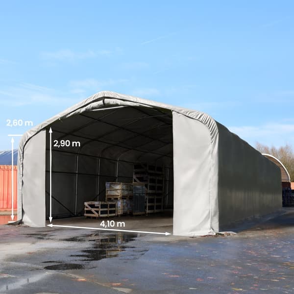 Tälthall 6x12 m - 2,7 m sidohöjd med 4,1x2,9 m port, PVC brandsäker
