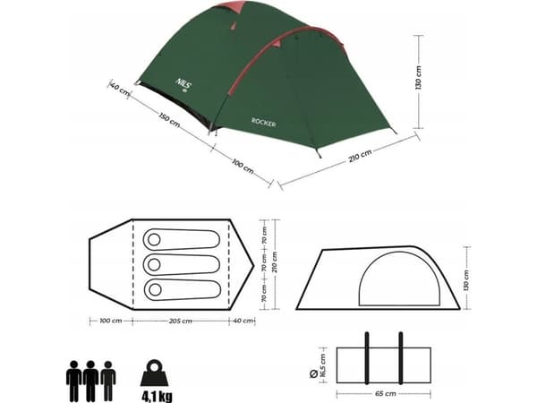 Nils Extreme NC6013 VIHREÄ-PUNAINEN ROCKER TELTTA NILS CAMP Leirintämatkailu teltta