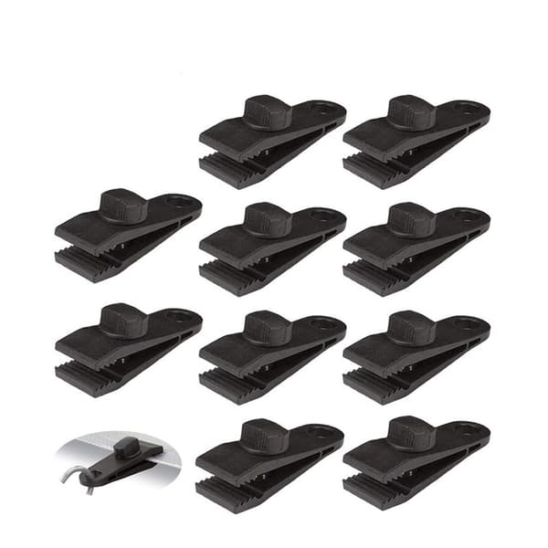 INF 10-pack utomhus återanvändbara campingtältklämmor kit med elastiskt rep Svart