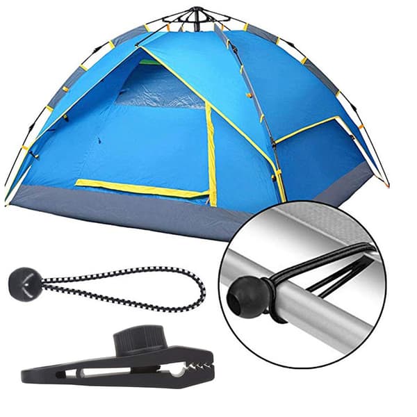 INF 10-pack utomhus återanvändbara campingtältklämmor kit med elastiskt rep Svart