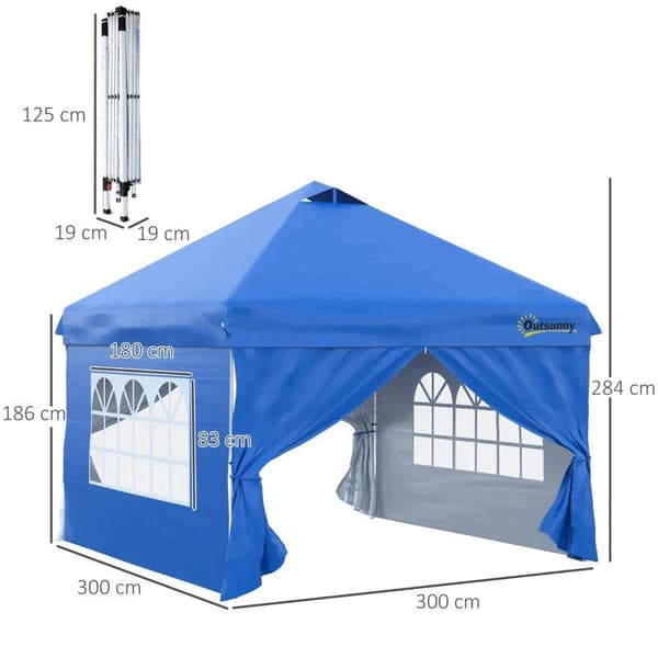 Rootz Folding Gazebo - Paviljong - Gazebo - Trädgårdspaviljong - Trädgårdstält - Hopfällbart partytält - Blå - 300L x 300W x 284H cm