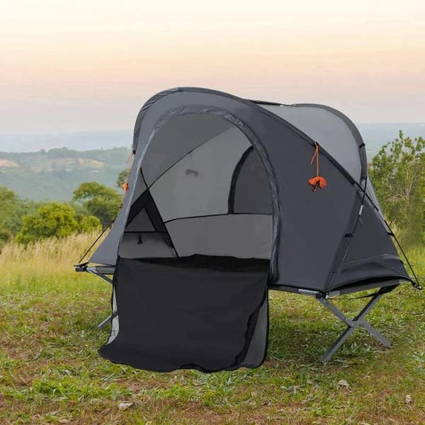 Rootz telt - campingtelt - 1 person campingtelt - lejrseng og madras - Grå - 200 x 86 x 147 cm