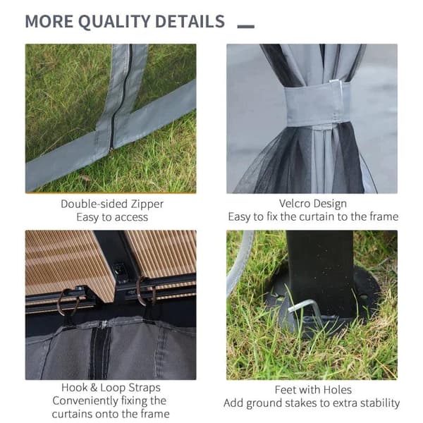 Rootz Gazebo - Trädgårdspaviljong - Festtält med sidopaneler - PC-tak - Aluminium - Mörkgrå - 300L x 400W x 265H cm