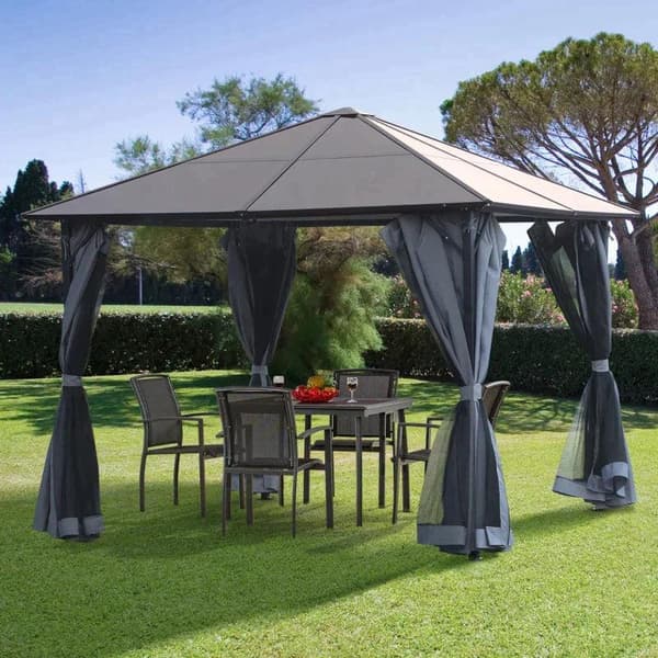 Rootz Gazebo - Trädgårdspaviljong - Festtält med sidopaneler - PC-tak - Aluminium - Mörkgrå - 300L x 400W x 265H cm
