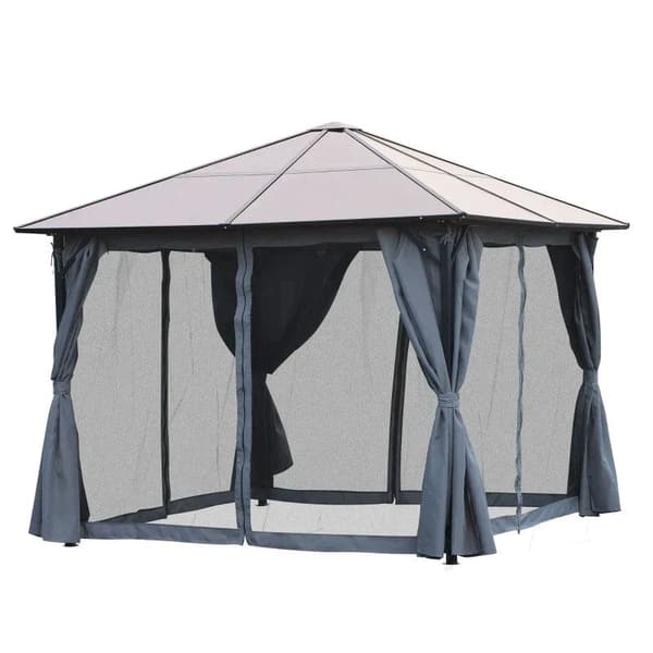 Rootz Gazebo - Trädgårdspaviljong - Festtält med sidopaneler - PC-tak - Aluminium - Mörkgrå - 300L x 400W x 265H cm